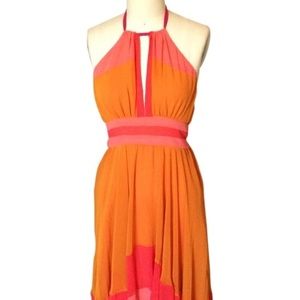 Arden B. Orange and Pink Hi Low Halter Dress